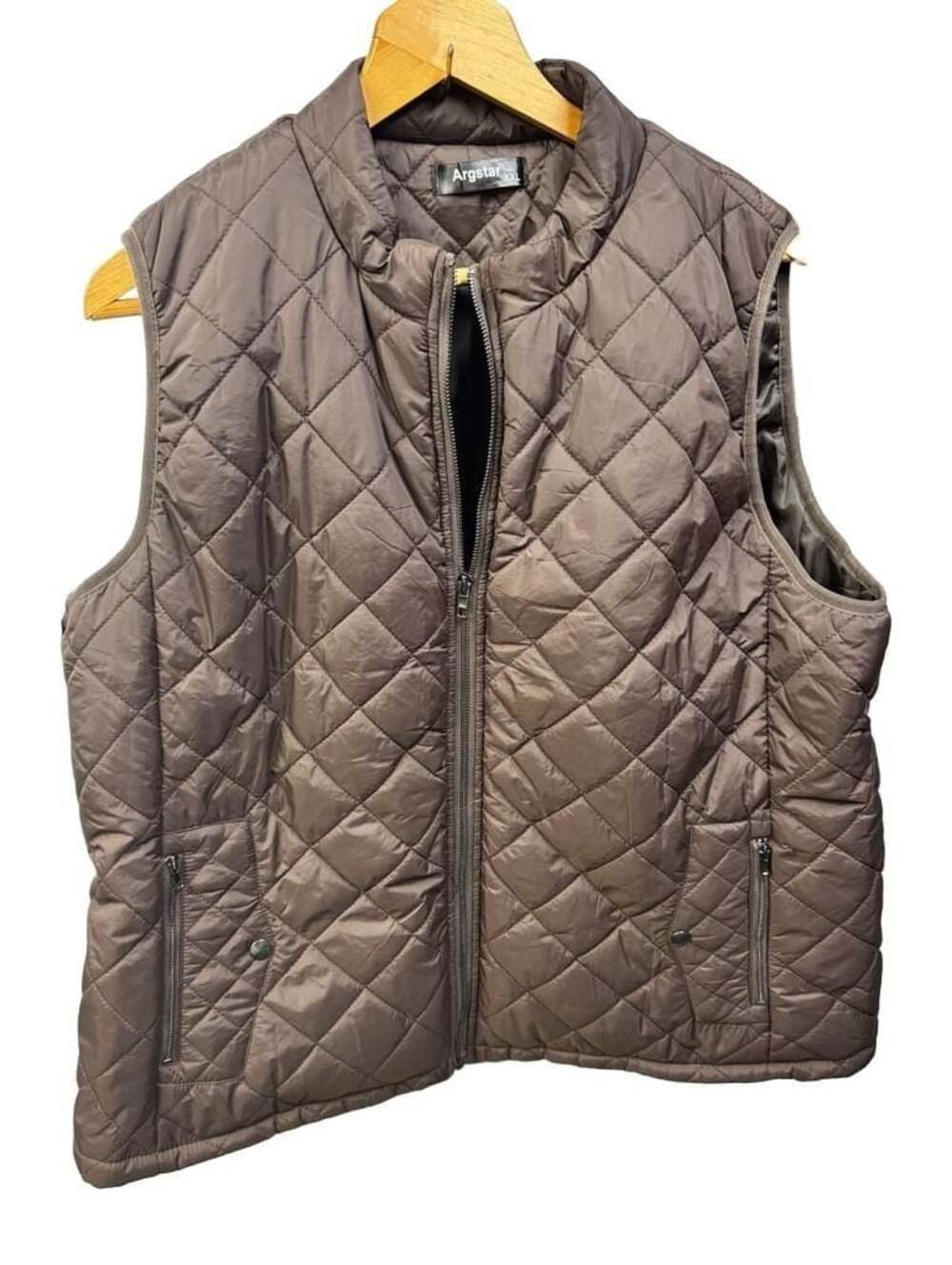 Argstar Womens XXL Brown Quilted Insulated Zip-Front Puffer Vest with Pockets
